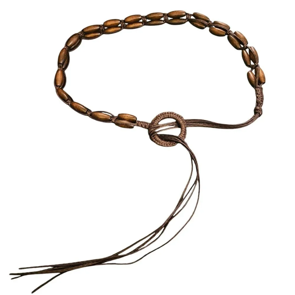 Leather Wooden Beaded Belt One Size Bohemian‎ Hippie Boho